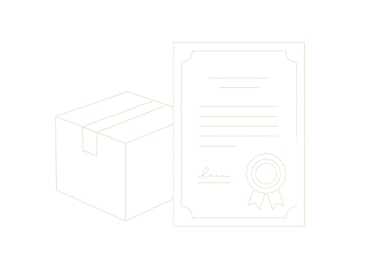 Illustration eines Pakets mit Echtheitszertifikat